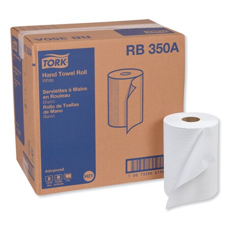 Tork Hardwound Paper Towel, Continuous Roll Sheets, 350 ft., White, 12 PK RB350A
